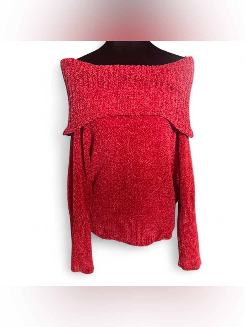 White House Black Market Off-the-Shoulder Red Sweater - Picture 2 of 5